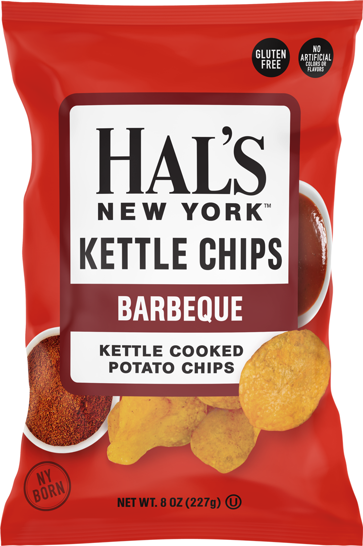 Hal's New York Kettle Cooked Potato Chips, BBQ, 8oz XLarge Bags (Pack