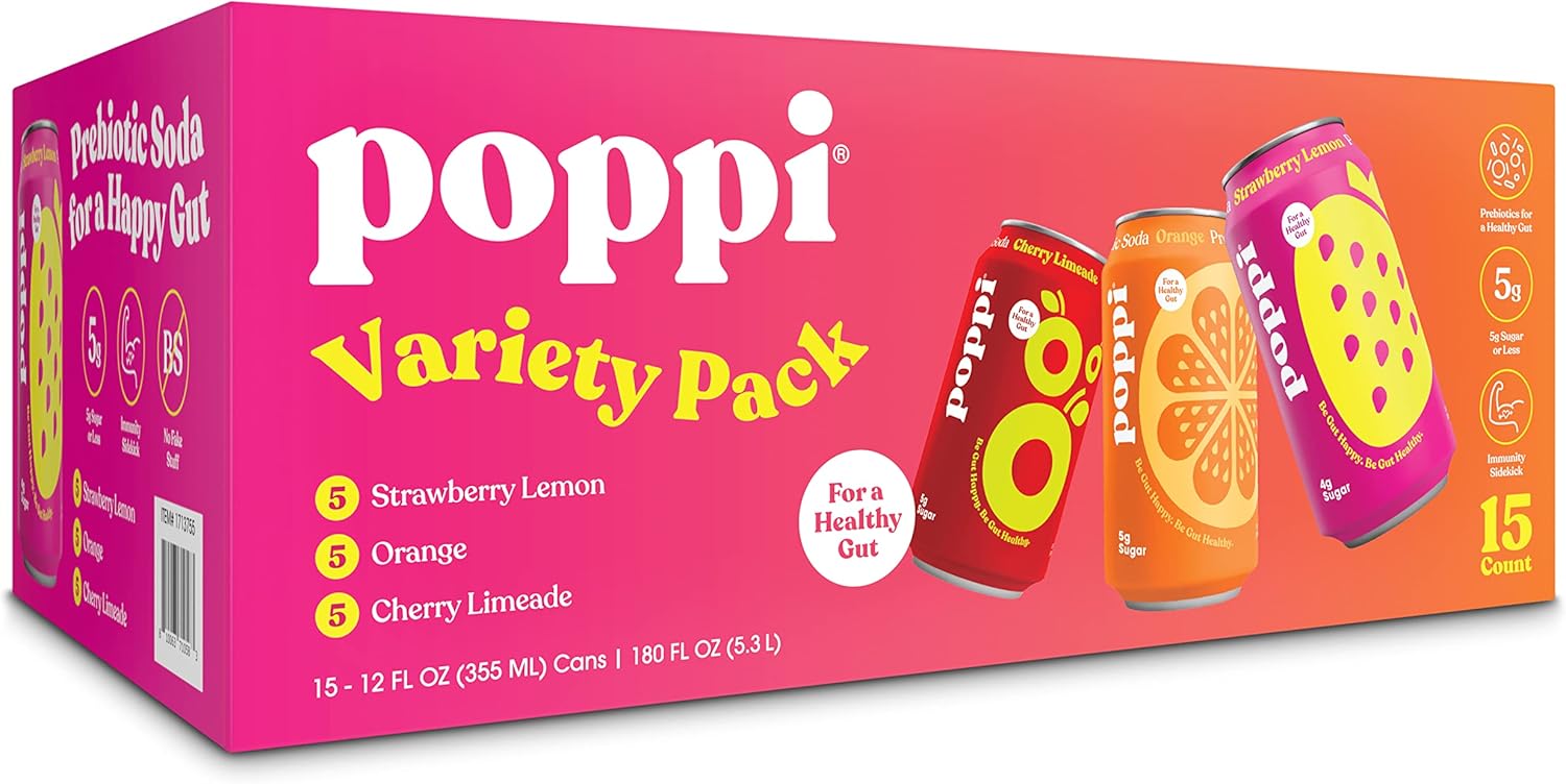 Poppi Prebiotic Soda, 3 Flavor Variety, 12oz (Pack of 15) – Oasis