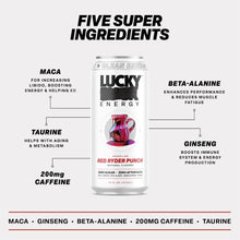 Load image into Gallery viewer, Lucky Energy Sparkling Energy Drink, Red Ryder Punch, 16oz (Pack of 12)