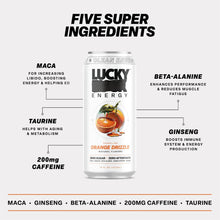 Load image into Gallery viewer, Lucky Energy Sparkling Energy Drink, Orange Drizzle, 16oz (Pack of 12)