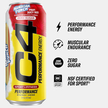 Load image into Gallery viewer, Cellucor C4 Performance Zero Sugar Energy Drink, Hawaiian Punch, 16oz (Pack of 12)