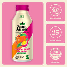 Load image into Gallery viewer, Saint James Organic Brewed Iced Tea, Passion Fruit & Peach, 16oz (Pack of 12)