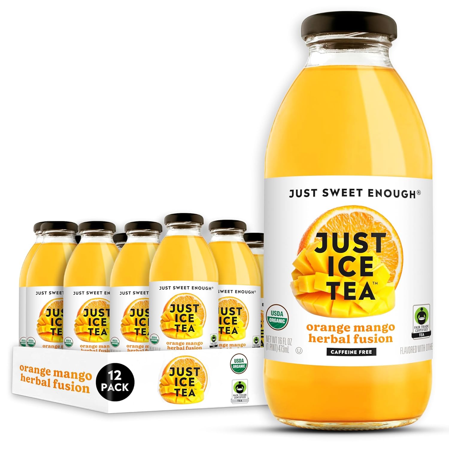 Just Ice Tea, Orange Mango Herbal Fusion, 16oz (Pack of 12
