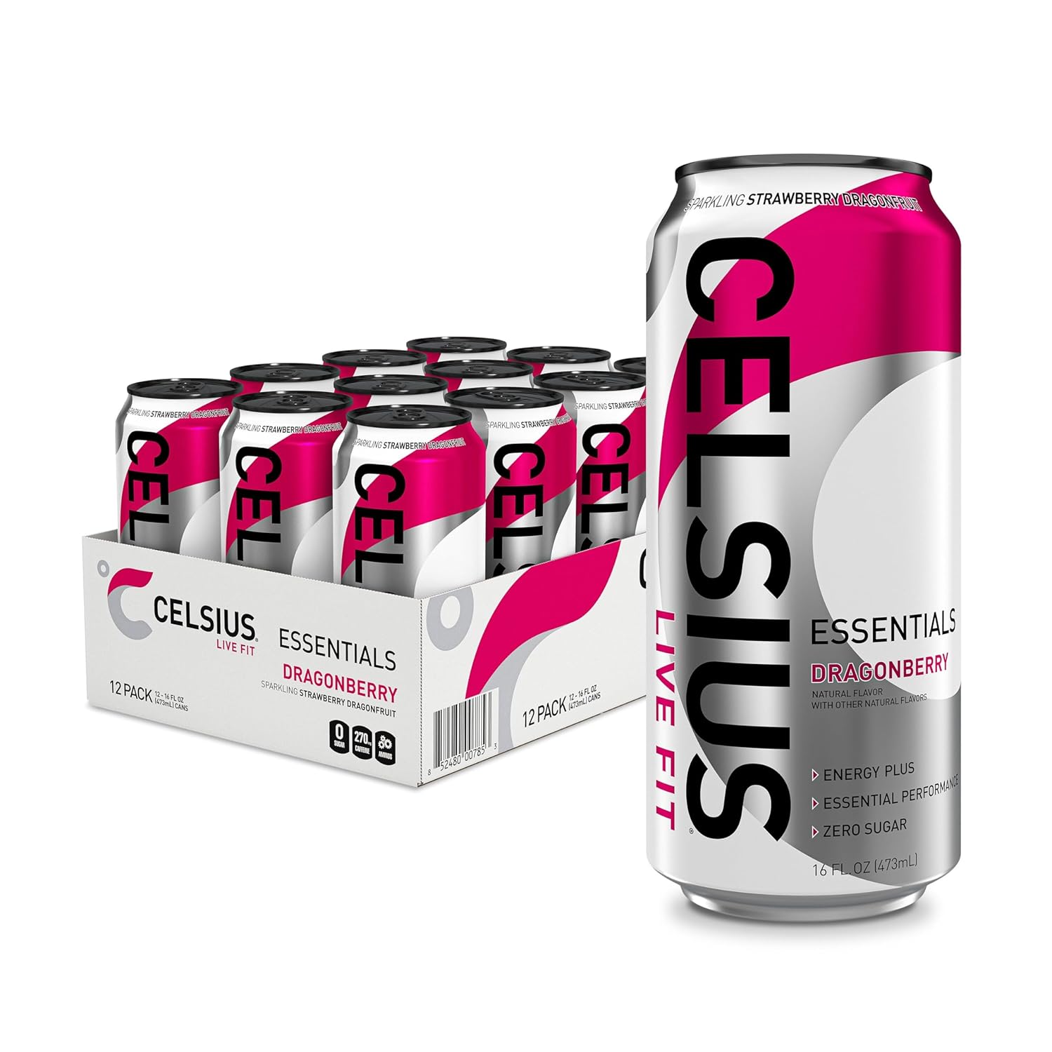 CELSIUS ESSENTIALS Sparkling Energy Drink, Dragonberry, 16oz (Pack