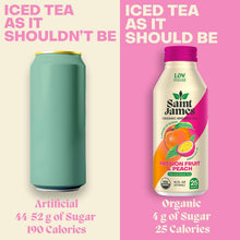 Load image into Gallery viewer, Saint James Organic Brewed Iced Tea, Passion Fruit & Peach, 16oz (Pack of 12)