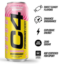 Load image into Gallery viewer, Cellucor C4 Performance Zero Sugar Energy Drink, Strawberry Blast, 16oz (Pack of 12)