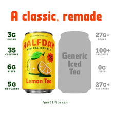Load image into Gallery viewer, HALFDAY Prebiotic Iced Tea, Lemon, 12oz (Pack of 12)