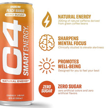 Load image into Gallery viewer, Cellucor C4 Smart Energy Drink, Peach Mango, 12oz (Pack of 12)