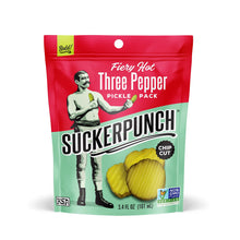 Load image into Gallery viewer, SuckerPunch Gourmet Dill Pickles, Fiery Hot Three Pepper, 3.4oz (Pack of 12)