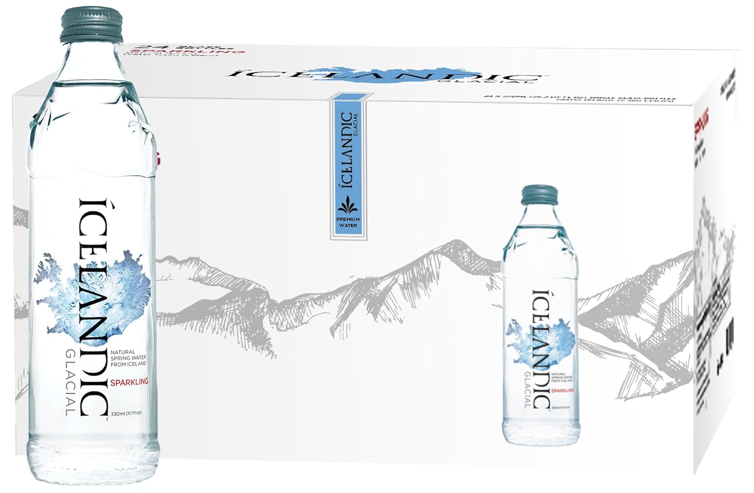 Icelandic Glacial Natural Sparkling Water, 330ml Glass Bottles (Pack o   Oasis Snacks