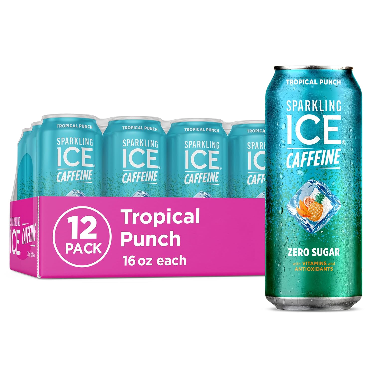 Sparkling ICE Sparkling Water with Caffeine, Tropical Punch, 16oz