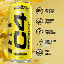 Load image into Gallery viewer, Cellucor C4 Performance Zero Sugar Energy Drink, Classic Lemonade, 16oz (Pack of 12)
