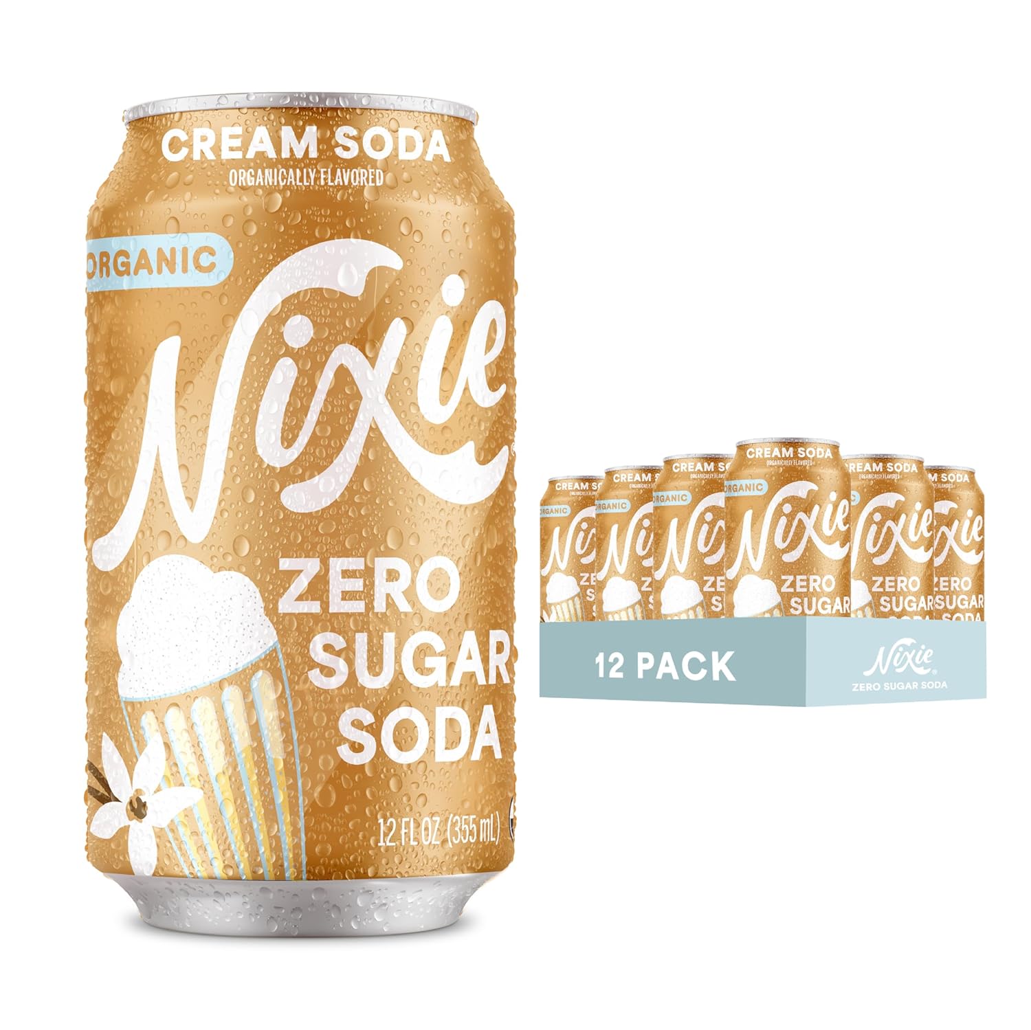 Nixie Organic Zero Sugar Soda, Cream Soda, 12oz (Pack of 12
