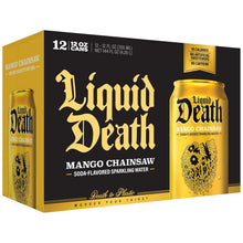 Load image into Gallery viewer, Liquid Death Flavored Sparkling Water, Mango Chainsaw, 12oz (Pack of 12)