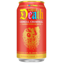 Load image into Gallery viewer, Liquid Death Flavored Sparkling Water, Cereal Criminal (Fruity Pebbles), 12oz (Pack of 12)