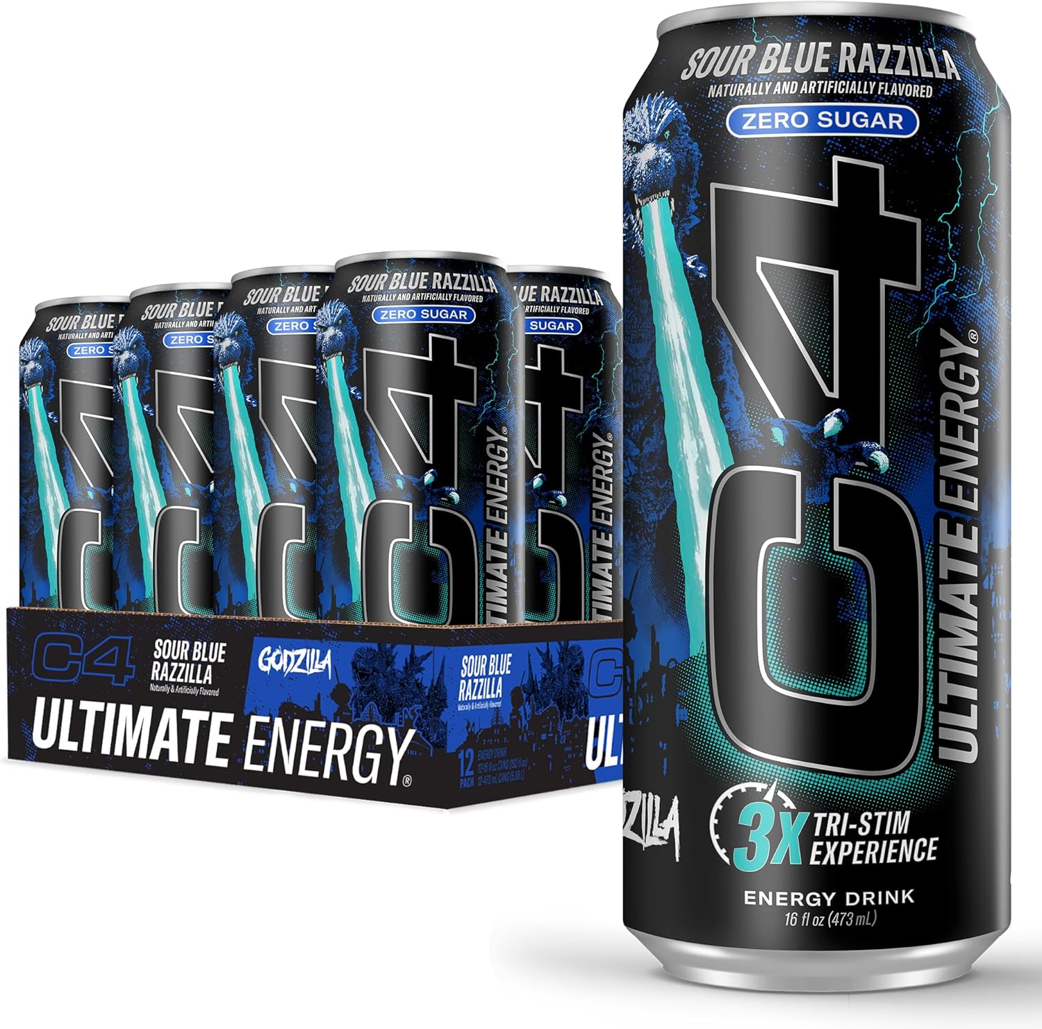 C4 Ultimate Sugar-Free Energy Drink, Sour Blue Razzilla, 16oz