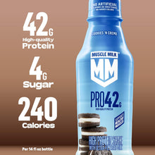 Load image into Gallery viewer, Muscle Milk PRO 42g Protein Shake, Cookies 'N Creme, 14 Fl Oz (Pack of 12)