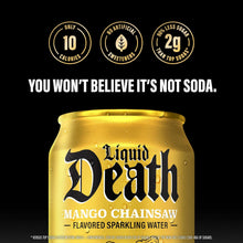 Load image into Gallery viewer, Liquid Death Flavored Sparkling Water, Mango Chainsaw, 12oz (Pack of 12)