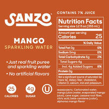 Load image into Gallery viewer, Sanzo Flavored Sparkling Water, Mango (Alphonso), 12oz (Pack of 12)