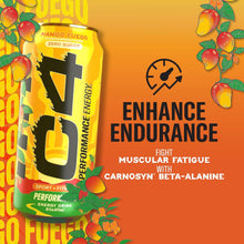 Load image into Gallery viewer, Cellucor C4 Performance Zero Sugar Energy Drink, Mango Fuego, 16 oz (Pack of 12)