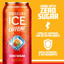 Load image into Gallery viewer, Sparkling ICE Sparkling Water with Caffeine, Strawberry Citrus, 16oz Cans (Pack Of 12)