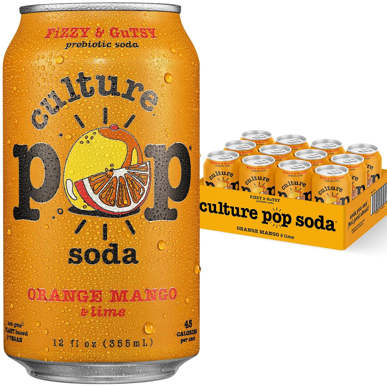 Culture Pop Sparkling Prebiotic Soda, Orange Mango, 12oz (Pack of
