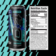 Load image into Gallery viewer, C4 Ultimate Sugar-Free Energy Drink, Sour Blue Razzilla, 16oz (Pack of 12)