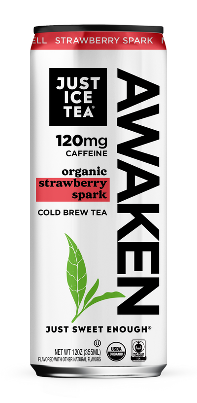 Just Ice Tea AWAKEN Organic Cold Brew Tea, Strawberry Spark, 12oz (Pack of 12)