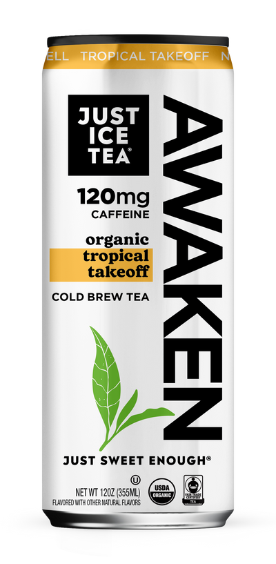 Just Ice Tea AWAKEN Organic Cold Brew Tea, Tropical Takeoff, 12oz (Pack of 12)