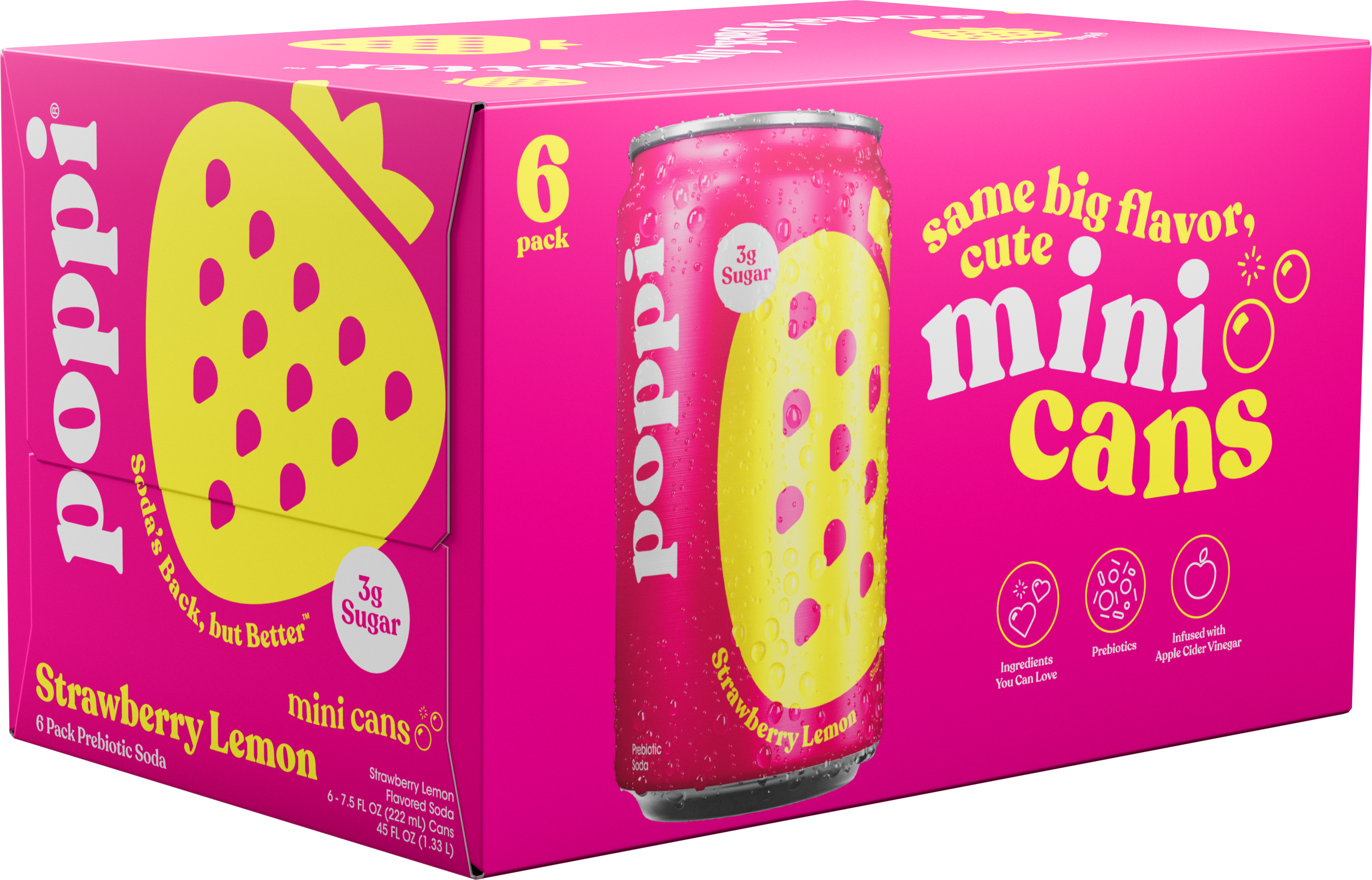 Poppi Prebiotic Soda, Strawberry Lemon, 7.5oz Mini Cans - Multi