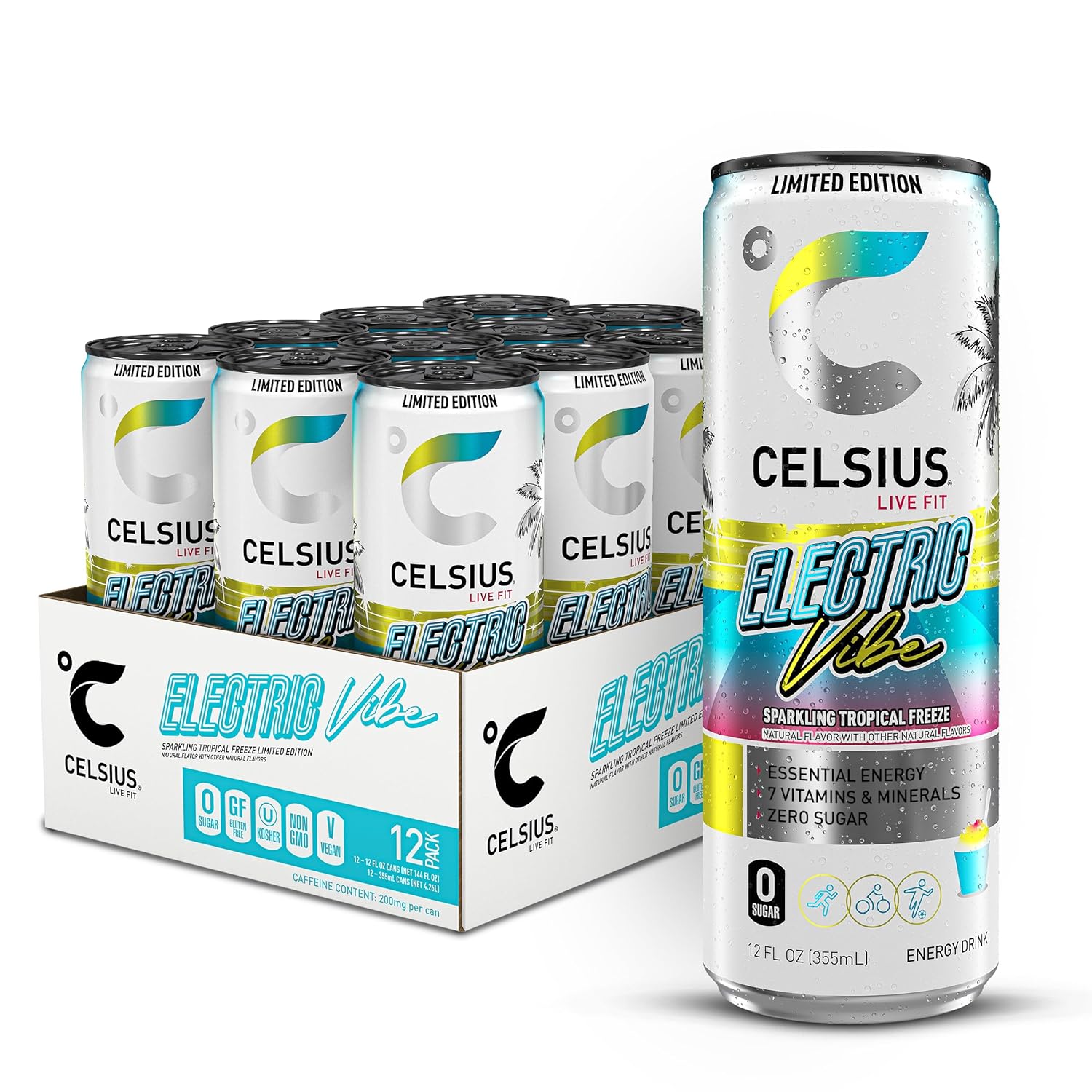 宇宙エネルギーアチューメント CELSIUS Sparkling Energy Drink, Electric Vibe, 12oz (Pack of 12
