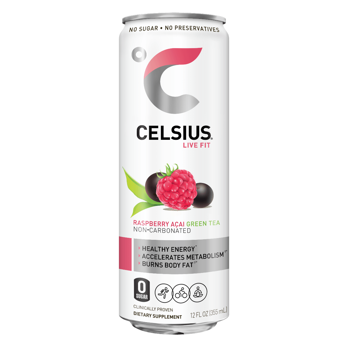 CELSIUS Non-Carbonated RASPBERRY ACAI Fitness Drink, ZERO Sugar, 12oz