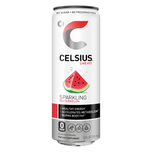 Load image into Gallery viewer, CELSIUS Sparkling WATERMELON Fitness Drink, ZERO Sugar, 12oz Slim Can (Pack of 12) - Oasis Snacks