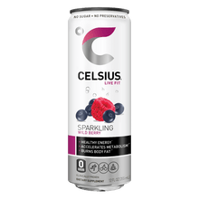 Load image into Gallery viewer, CELSIUS Sparkling WILD BERRY Fitness Drink, ZERO Sugar, 12oz Slim Can (Pack of 12) - Oasis Snacks