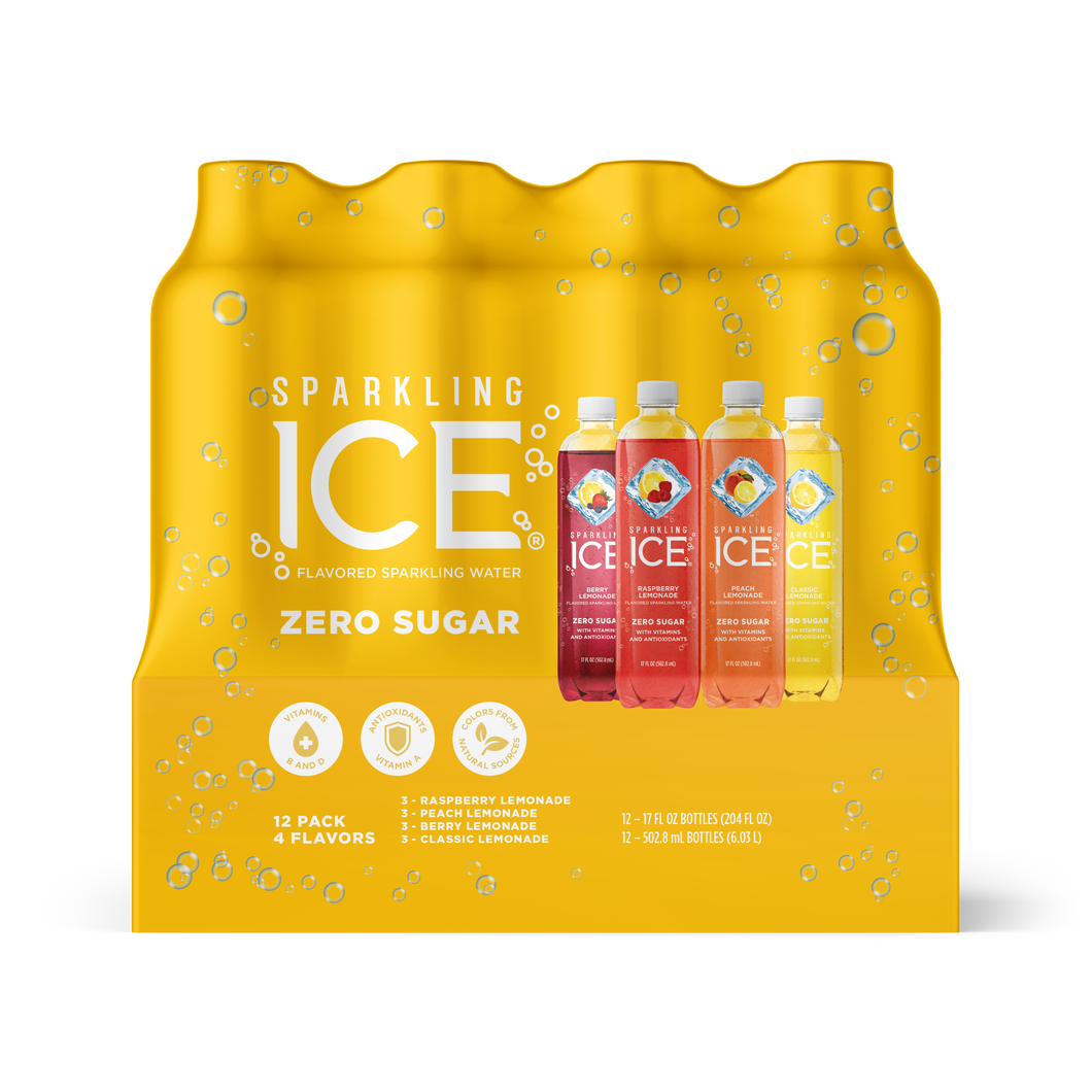 Sparkling Ice Naturally Flavored Sparkling Water, Lemonade Variety Pack, 17 oz (Pack of 12)