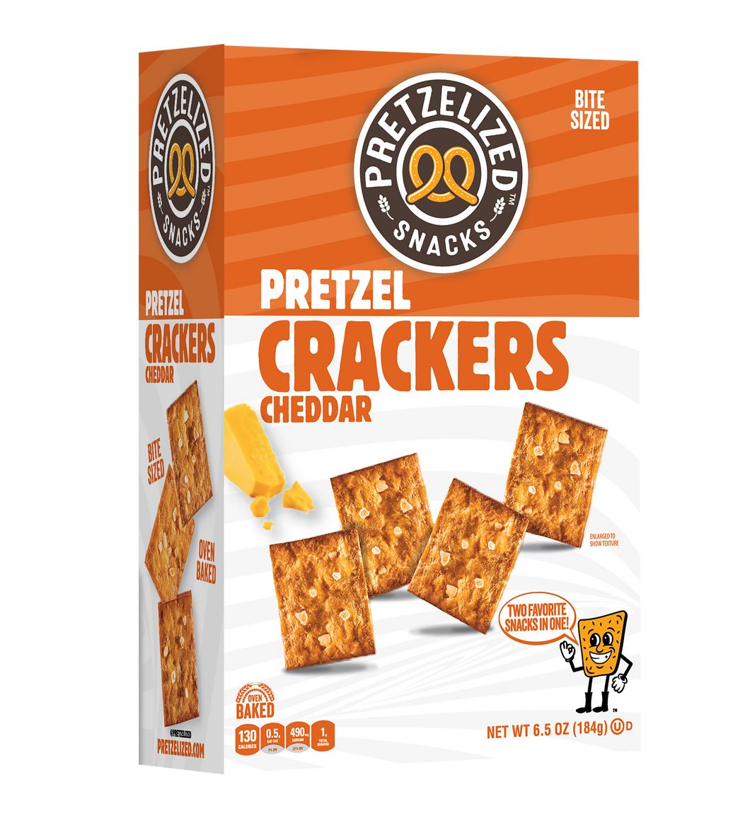 PRETZELIZED Pretzel Crackers, Cheddar Flavored, 6.5oz Box - Multi-Pack