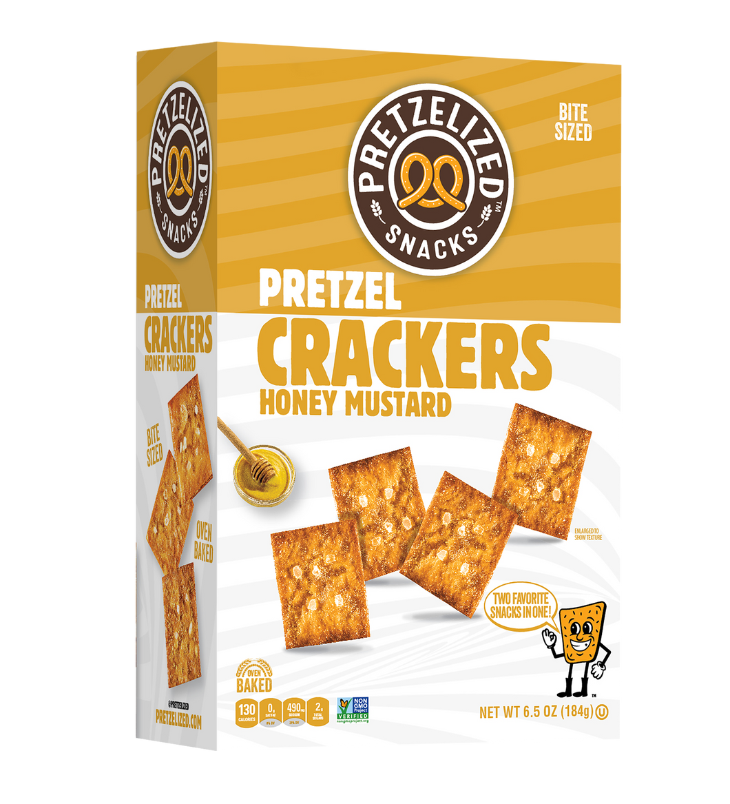 PRETZELIZED Pretzel Crackers, Honey Mustard Flavored, 6.5oz Box - Multi-Pack