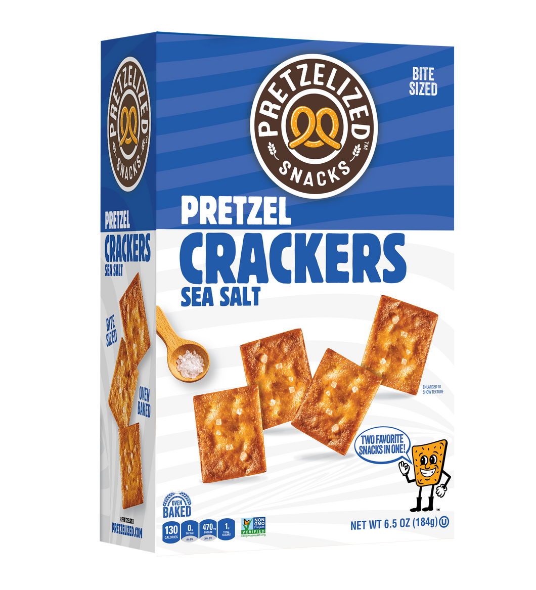 PRETZELIZED Pretzel Crackers, Sea Salt Flavored, 6.5oz Box - Multi-Pack