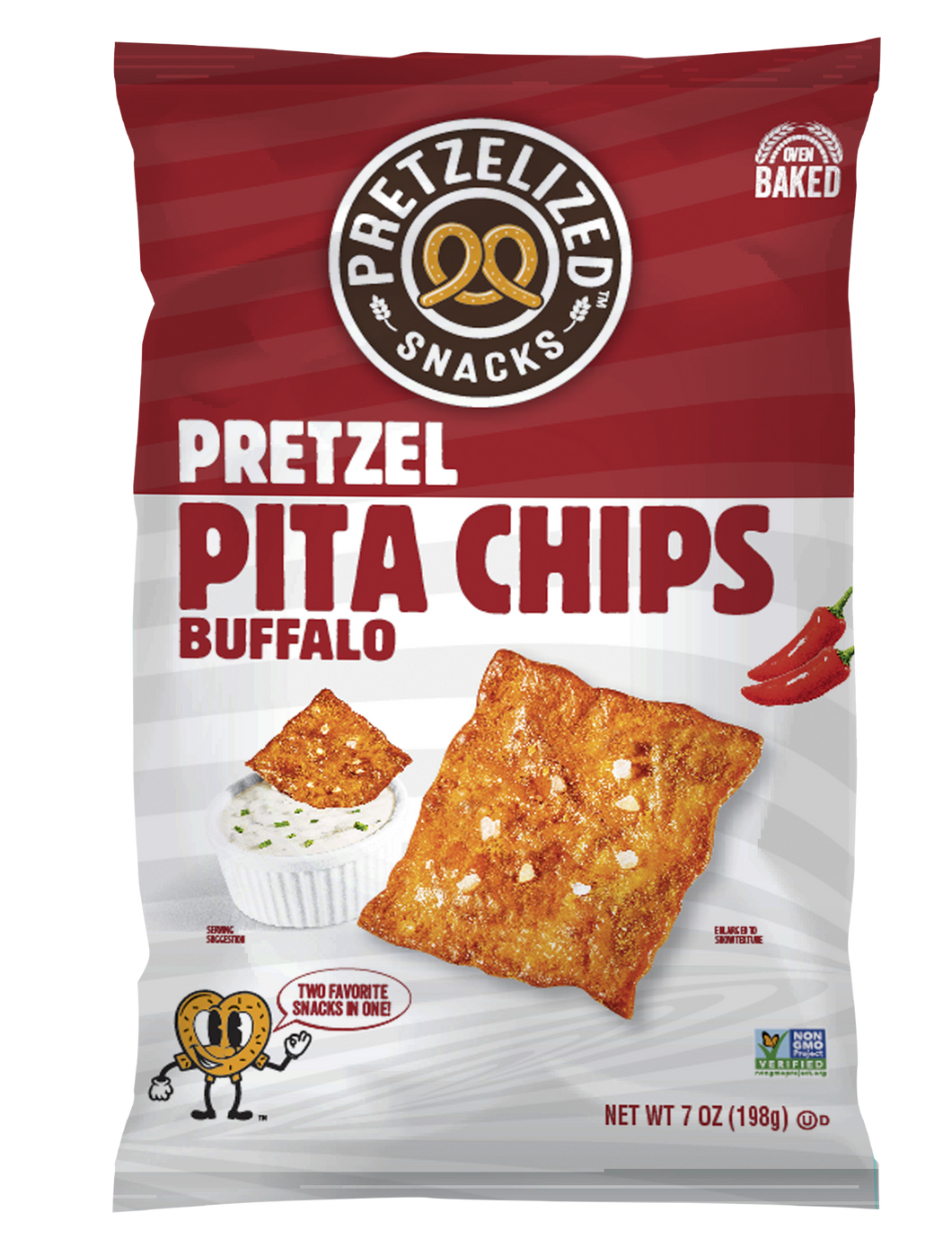 PRETZELIZED Pretzel Pita Chips, Buffalo Flavored, 7oz Bag - Multi-Pack