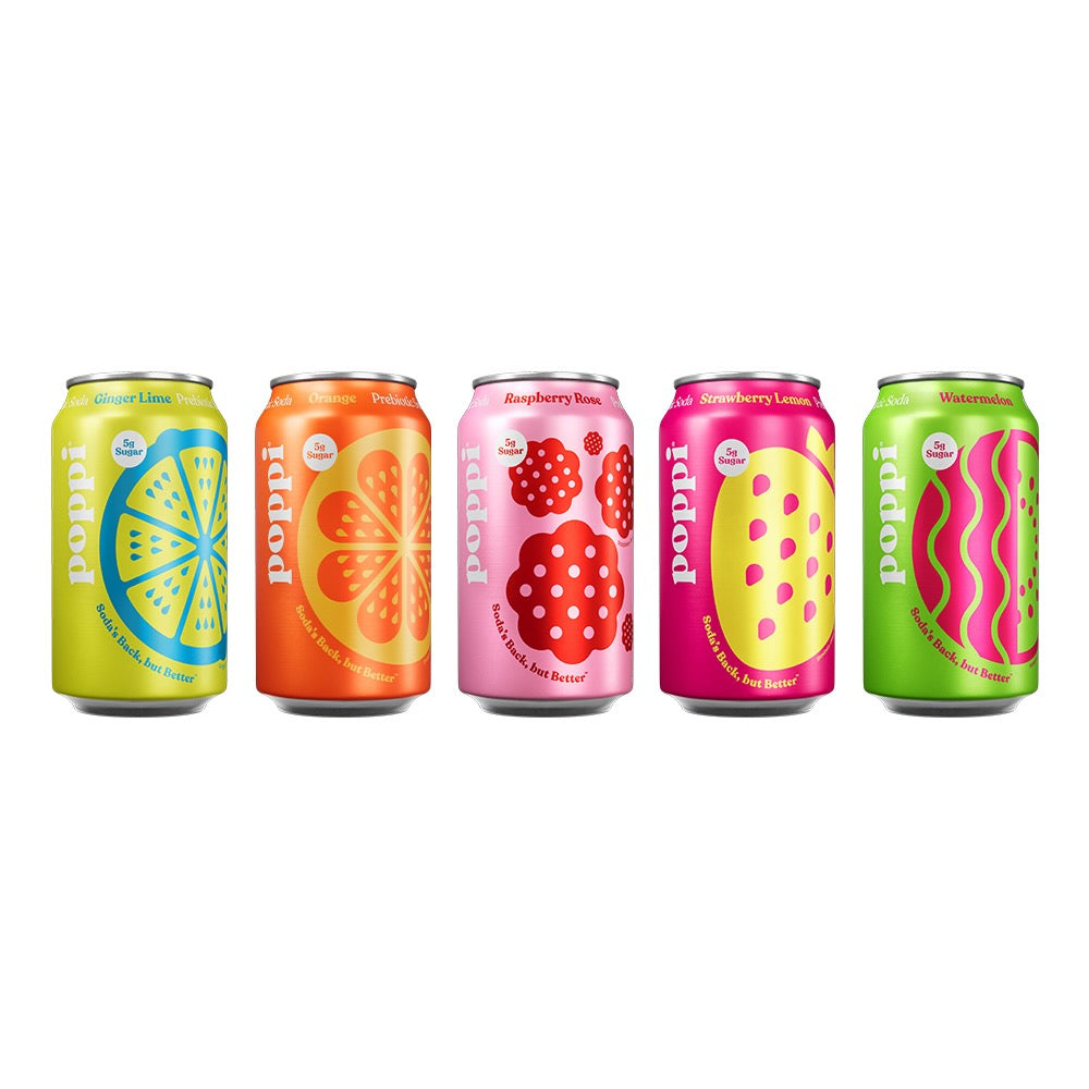 Poppi Prebiotic Soda, 5 Flavor Variety, 12 oz (Pack of 10)
