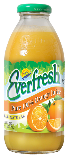 Everfresh Orange Juice, 16oz Glass Bottle (Pack of 12)
