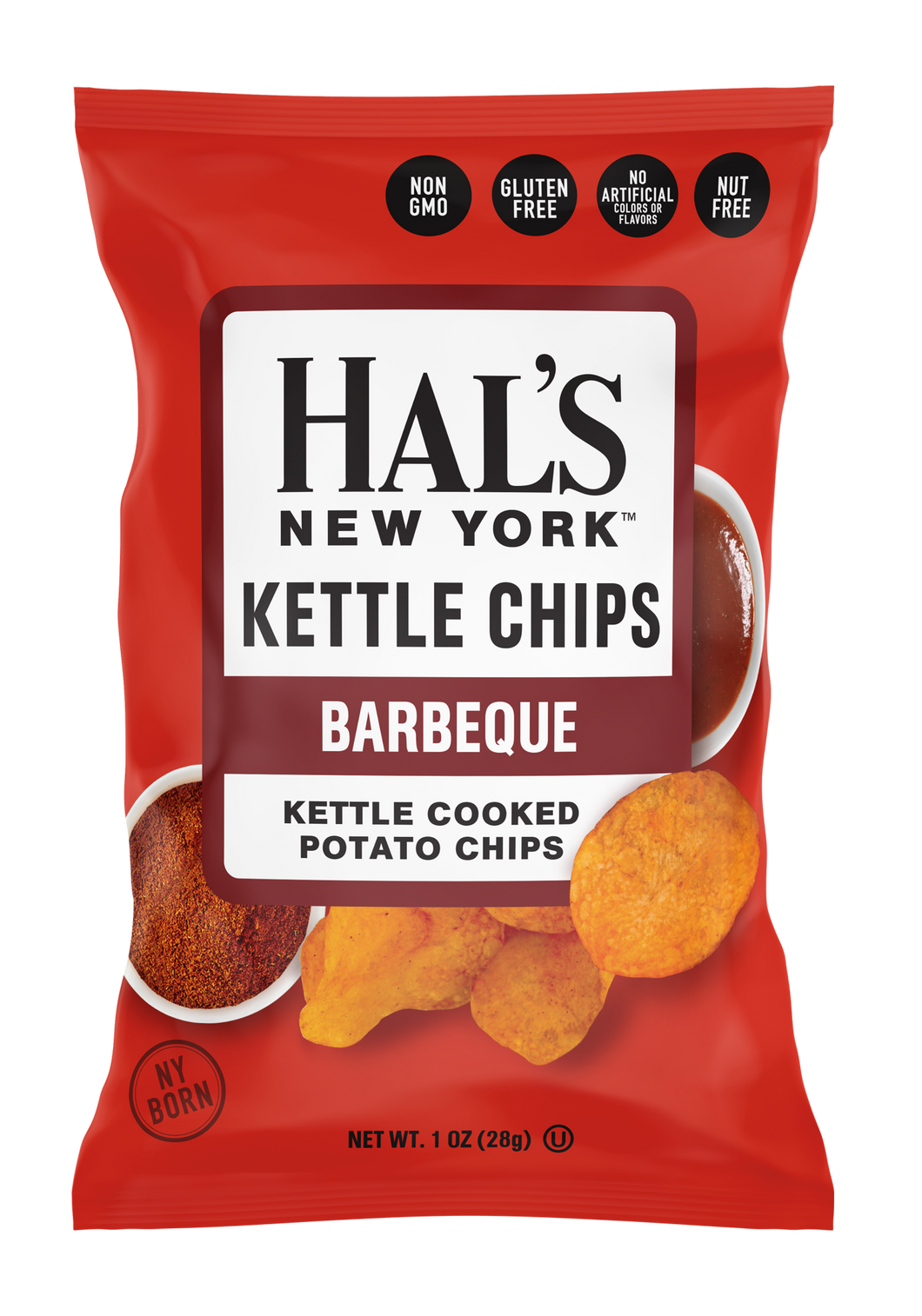 Hal's New York Kettle Cooked Potato Chips, BBQ, 1 oz Single Serve Bags (Pack of 60)