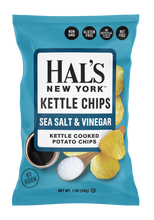 Load image into Gallery viewer, Hal's New York Kettle Cooked Potato Chips, Sea Salt &amp; Vinegar, 1 oz Single Serve Bags (Pack of 60)
