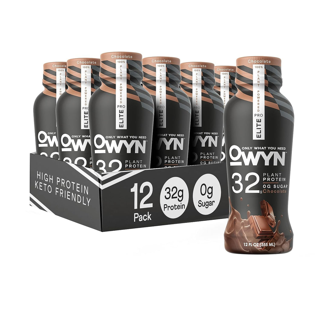 OWYN Pro Elite 100% Plant Powered 32g Protein Shake, Chocolate, 12oz (Pack of 12)