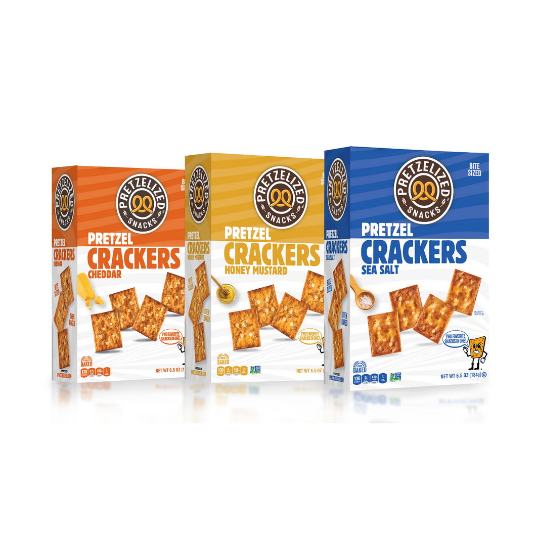 PRETZELIZED Pretzel Crackers, 3 Flavor Variety, 6.5oz Box - Multi-Pack