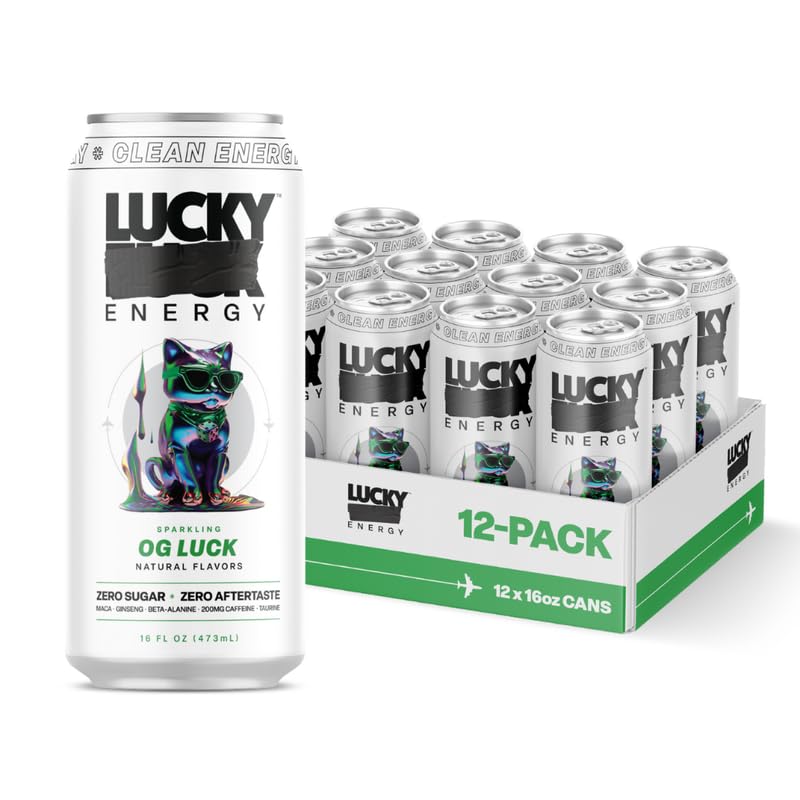 Lucky Energy Sparkling Energy Drink, OG Luck, 16oz (Pack of 12)