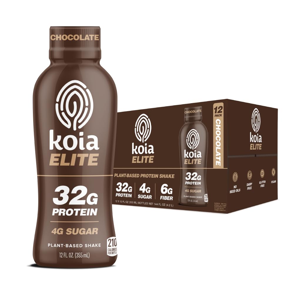 Koia ELITE Plant Based 32g Protein Shake, Chocolate, 12oz (Pack of 12)