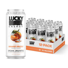 Load image into Gallery viewer, Lucky Energy Sparkling Energy Drink, Orange Drizzle, 16oz (Pack of 12)
