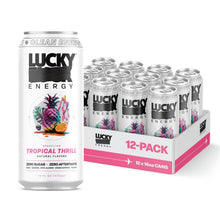 Load image into Gallery viewer, Lucky Energy Sparkling Energy Drink, Tropical Thrill, 16oz (Pack of 12)
