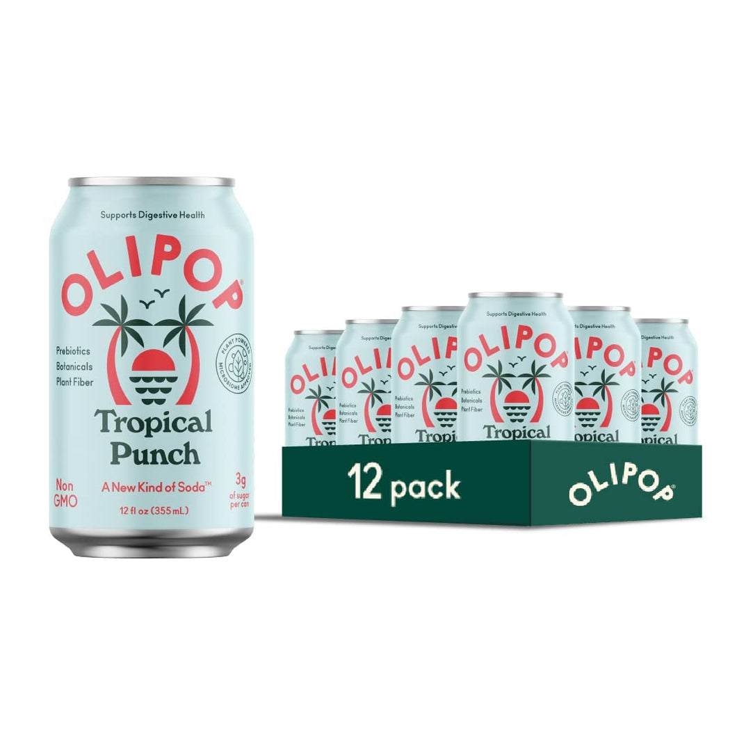 Olipop Sparkling Prebiotic Soda, Tropical Punch, 12oz (Pack of 12)